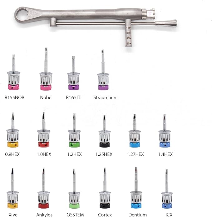 Angzhili 16-Piece Dental Implant Restoration Tool Kit,Screwdriver Tool Kit,Ratchet Drivers,Torque Wrench