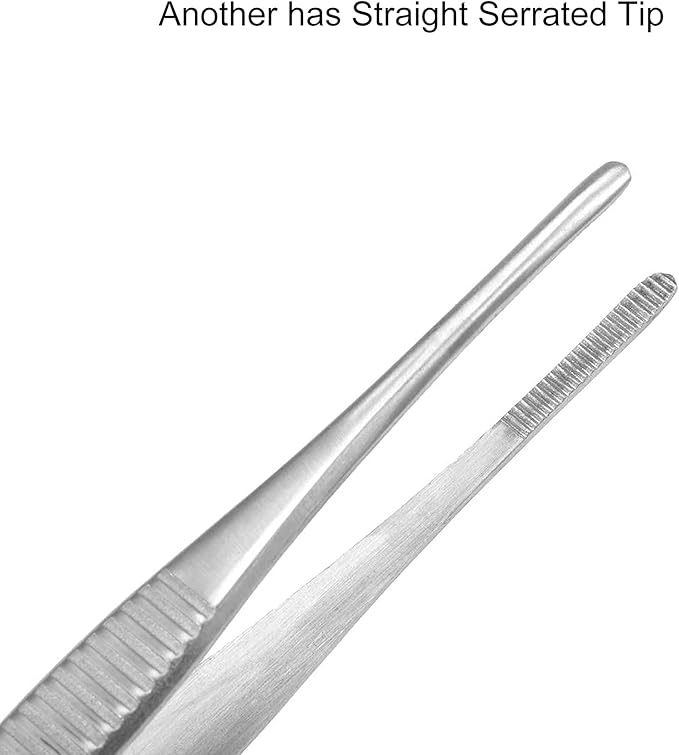 7 Inch Stainless Steel Tweezers with Straight and Curved Serrated Tip Multipurpose Forceps for Craft Repairing 2 Pack