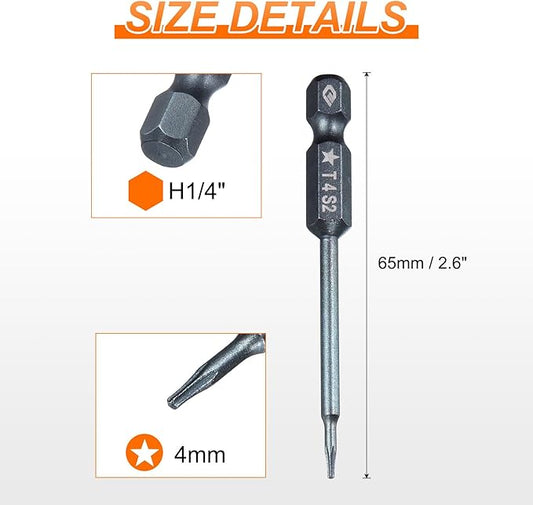 HARFINGTON 5pcs 5-Point Torx Screwdriver Bit 1/4" Hex Shank 4mm Magnetic Head 2.6" Length S2 Steel Pentagon Star Screw Driver Bit for Repair Work Electric Screwdriver, Blue