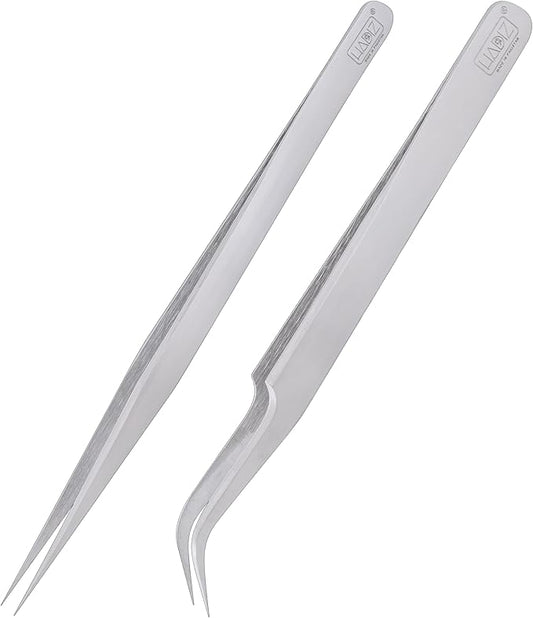 HADIZ Precision Tweezers Stainless Steel Extra Fine Pointed & Curved Tweezer for Craft Hobby Electronics Soldering Experimental Work Jewelry-Making Industrial Tweezer(2 pcs)