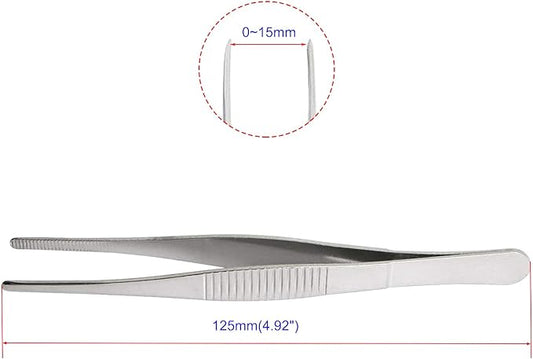 Aoje-Link Stainless Steel Straight Blunt Tweezers, horizontal serrated tips, used for repairs, barbecues, auxiliary tools, silver, 4pcs