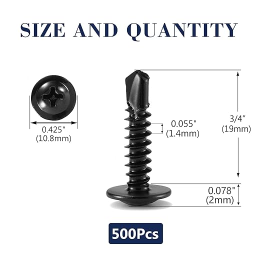 #8 x 3/4" Sheet Metal Screws 500PCS 410 Stainless Steel Truss Head Fast Self Tapping Screws Black Oxide by SG TZH