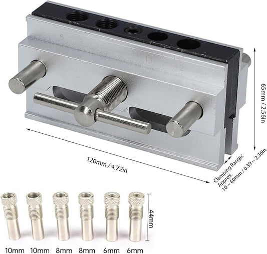 Self Centering Doweling Jig Kit Metric Adjustable Width Dowel Jig Kit for Straight Holes, Biscuit Joiner Set, 6 Bushings Power Tool Accessory Jigs for Straight Holes (Silver)