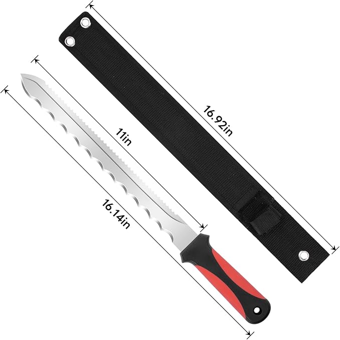 Insulation Knife - Sod Cutter Knife: stainless steel 11.14-Inch sharp blade, double side utility Lawn Repair Saw with Nylon Sheath (new red)