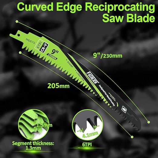 Japanese Teeth Reciprocating Saw Blade 9Inch - Saber Saw Blades Wood Pruning, 1pc Curved Edge 6TPI for Tree Trimming, Wood/PVC Pipe Cutting, Cr-V Sabre Blades