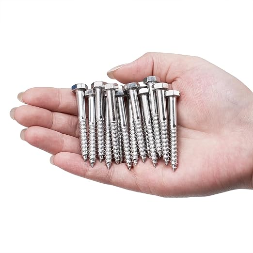 25 Pcs M6x2 Inch Exterior Lag Screw Kit 304 Stainless Steel 18-8 Lag Screws for Outdoor Installation Garden Tables Chairs Outdoor Fences
