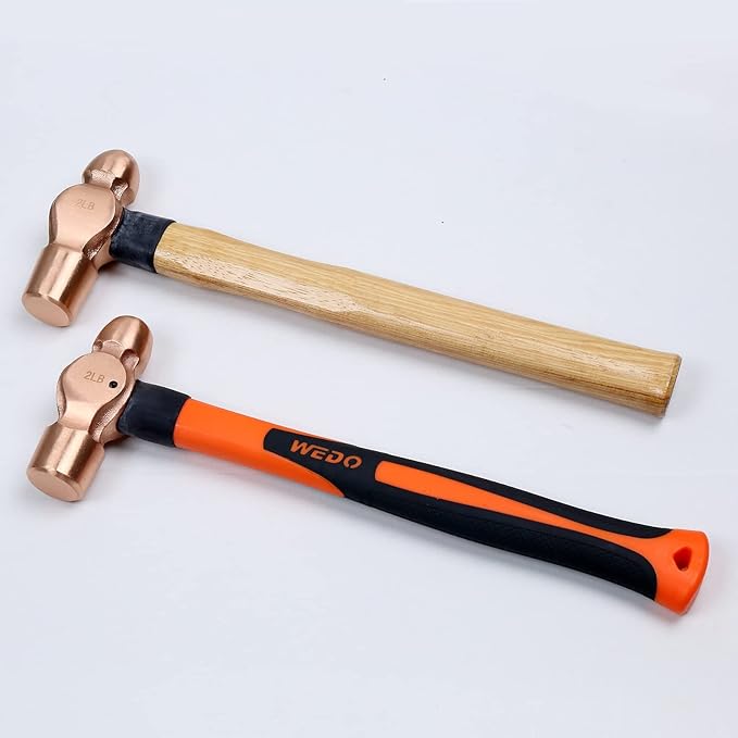 WEDO Copper Ball Peen Hammer 24 oz(1-1/2lb), Ball Pein Hammer with Wooden Handle, Length 325mm(13"), Die-Forged, Corrosion Resistant, DIN Standard