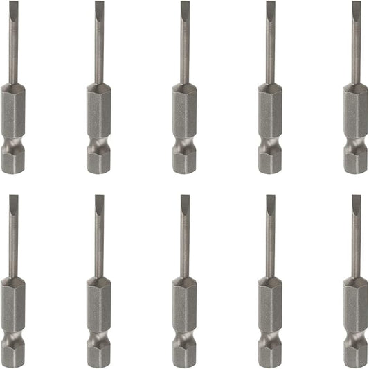 10 Pcs SL3 Magnetic Slotted Screwdriver Bits S2 Steel Flat Head Screwdriver Bits with 1/4 Inch Hex Shank, 2 Inch Length