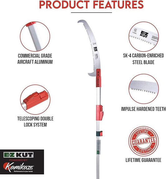 EZ Kut Professional Pole Saw 20??Extendable - Manual Pole Saw for Tree Trimming. Branch Cutter with Double Hook for Branch Removal - Best Tree Pruner. Tree trimmer pole saw. Since 1988