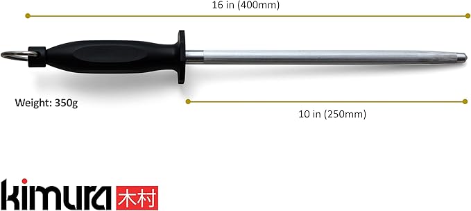 Kimura짰 Professional Honing Steel, 10 inch Honing Rod, Carbon Steel Knife Sharpener, Magnetized Steel, Ergonomic & Balanced Polypropylene Handle, Ideal for All Chef Knives, Japanese Gift Box