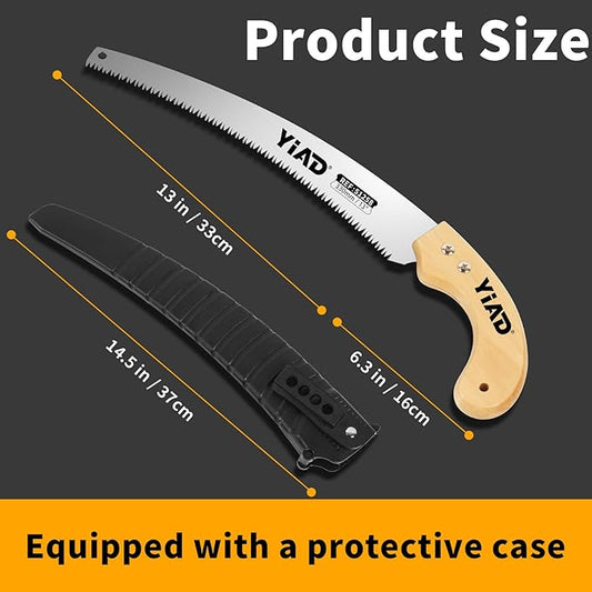 Hand Pruning Saw, 13" Curved Blade Handsaw, Hunting Saw Gardening Hand Tools Wood Working Tools, Tree Branch Cutter Wood with Hanging Scabbard for Tree Trimming Woodworking Hunting Camping