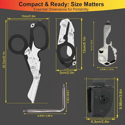 Pro 6-in-1 Foldable Trauma Shears with Strap Cutter, Stainless Steel Medical Scissors for Nurses, Raptor Trauma Shears Holster with Glass Breaker, Surgical EMT Scissors for Nursing Students & Doctors