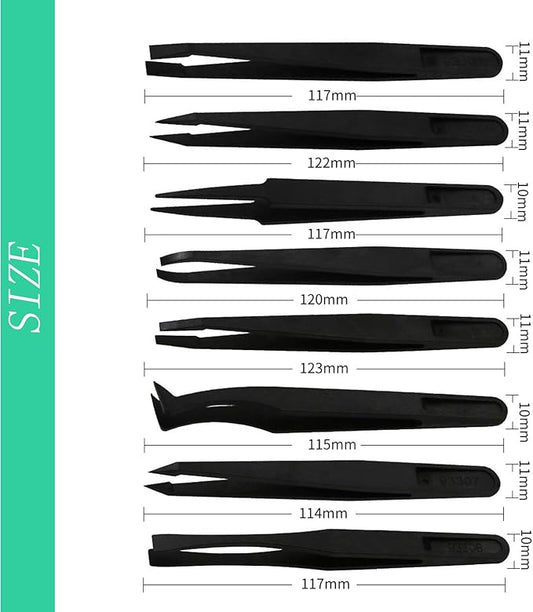 40Pcs(5set) ESD Plastic Tweezers Set Precision Tweezers Set ,Non-magnetic and Anti-Static Carbon fiber Tweezer Kits,for Craft,Electronics Repair,jewelry,Laboratory Work,And Used Etc