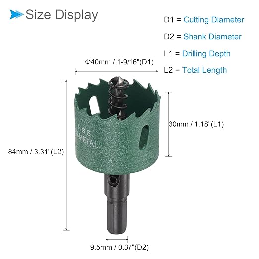 Bi-Metal Hole Saw, 40mm 1-9/16 Inch Dia Hole Saw, High Speed Steel Cutter - (Applications: for Wood Brass Zinc), 1-Pieces