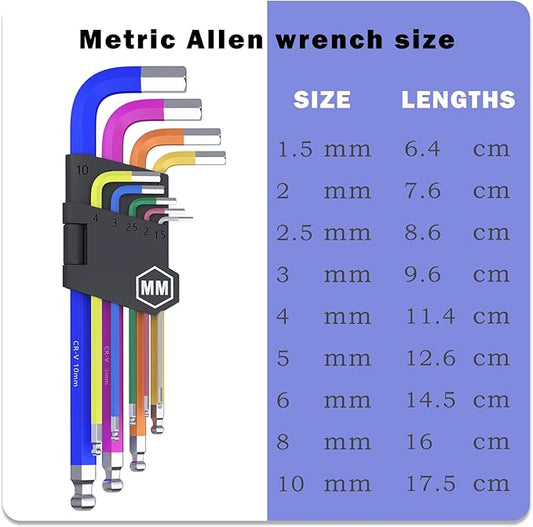 9 PCS Allen Key Set Metric Allen Wrenches Set Long Arm Ball End Hex Key Wrench Set 1.5 to 10mm