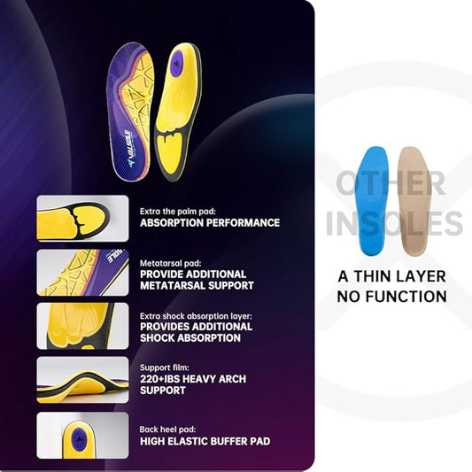 VALSOLE Heavy Duty Support Pain Relief Orthotics - 220+ lbs Plantar Fasciitis High Arch Support Insoles for Men Women, Flat Feet Orthotic Insert, Work Boot Shoe Insole, Absorb Shock with Every Step