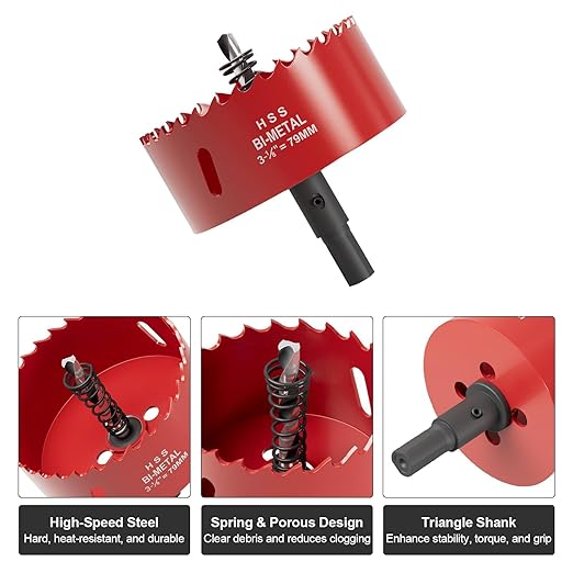 3-1/8" (79mm) Bi-Metal M42 High Speed Steel Hole Saw with Pilot Drill Bit, Smooth Cutting Edge for PVC, Drywall, Wood, Plastic, Gypsum Board, Rubber, Thin Metal