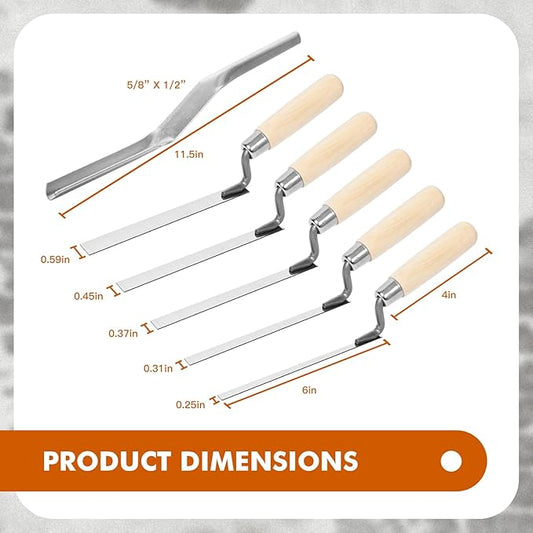 6 Pcs Tuck Pointer Trowel Set, Pointing Trowel Brick Jointer Cement Tool, Mortar Repair and Masonry Tools for Tuck Pointing