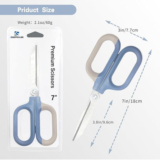 Blue Cute Office Scissors with Comfort-Grip Handles, Sharp Craft Scissors for DIY Art, Sewing, Fabric, Student, Teacher, and Home Use(7", Blue-1Pack)