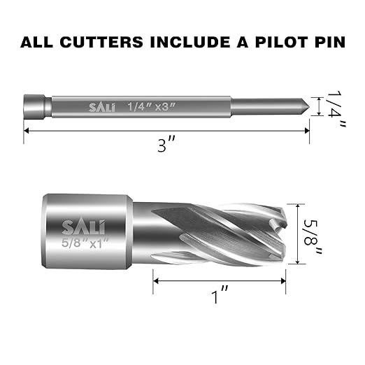SALI 4 pcs Annular Cutter Diameter 5/8 Inch with Weldon Shank 3/4"(with 2 Flats) Cutting Depth 1" Mag Drill Bit for Magnetic Drill Press HSS Fully Ground Drill with One 1/4"*3" Pilot Pin