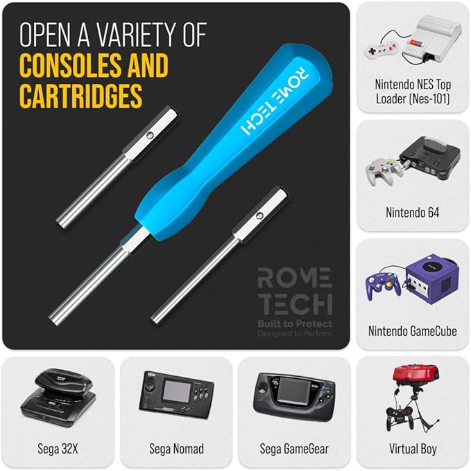 Rome Tech Gamebit Screwdriver Set for GameCube, Gameboy, SNES, NES, N64, Sega Game Cartridge, Tri Wing Screw Driver & 3.8mm 4.5mm - Screwdriver Bit Set Console Repair Tool