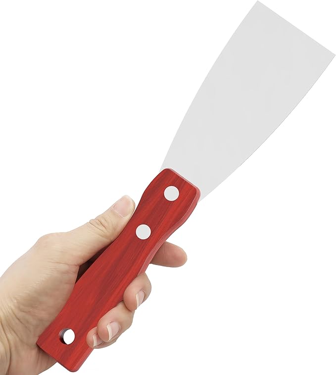 Putty Knife, 2 Inch Stainless Steel Scraper Tool, Wooden Handle Metal Spackle Knives for Drywall, Decals, Wall Paper, Floor Tile, Patching, Painting, Taping, Scraping Coating