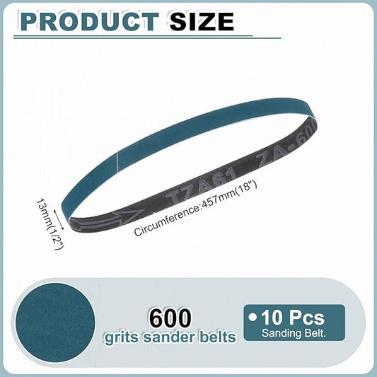 HARFINGTON 1/2 x 18 Inch Sanding Belts, 10 Pcs 600 Grit Zirconia Abrasive Belt Sander File Belt for Woodworking, Metal Polishing, Knife Sharpener