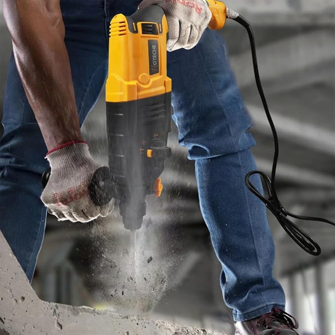 Hoteche 5.17 Amp SDS-Plus Rotary Hammer Drill, 4-Function 24mm (15/16") ??2.6J Impact Energy, 0??850 BPM, Variable Speed ??6 Drill Bits, 2 Chisels, UL Plug, Carrying Case ??For Concrete, Wood, Steel