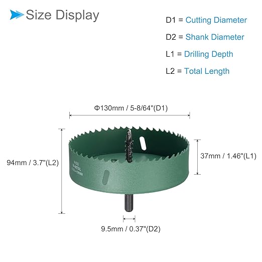 Bi-Metal Hole Saw, 130mm 5-8/64 Inch Dia Hole Saw, High Speed Steel Cutter - (Applications: for Wood Brass Zinc), 1-Pieces