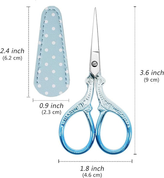 Small Sewing Scissors 3.6Inch Scissors with Leather Scissor Cover Stainless Steel Sharp Shears Dressmaker Shears Scissor for Needlework DIY Craft Thread Cutting Multi Purpose