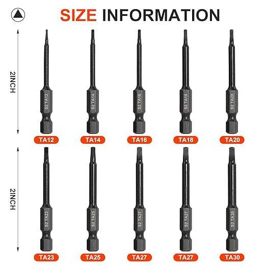 COMOWARE 10pcs Triangle Bit Set (Ta12-Ta30), S2 Steel 1/4" Hex Bit Set, Tamper-Proof Security Torx Bit Sets, CNC Tip Hex Drill Bits Sets, 2" Length, Magnetic Drill Bits For Electronic Devices