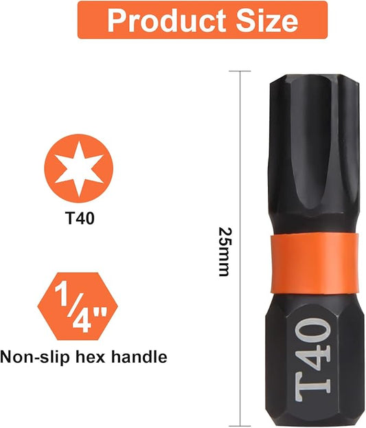 Pro T40 Bit Assortment - Screwdriver Bits Set 20Pcs, 25mm Length, Torx Screwdriver Bit, 1/4 Inch Hex Shank, with Storage Box