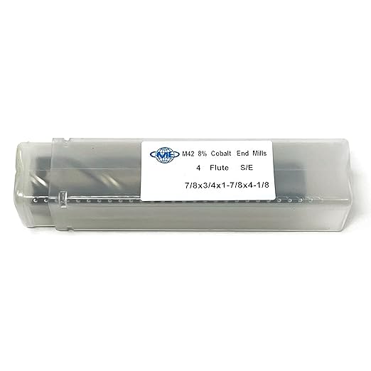 CME 5 pcs M42 Cobalt End Mills, Square Nose, Bright (Uncoated) Finish, 7/8" Mill Diameter, 1 7/8" Length of Cut, 4 1/8" Overall Length, 4 Flute, Center Cutting