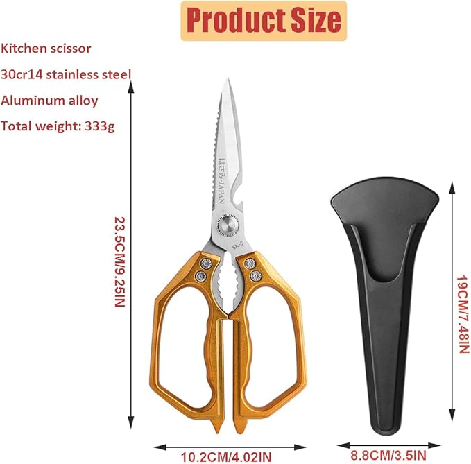 Kitchen Scissor, Heavy Duty Stainless Steel Kitchen Shears Scissor for Food, Sharp Cooking Scissors for Meat Chicken Fish Nut Vegetable Herb, Bottle Opener (Golden)