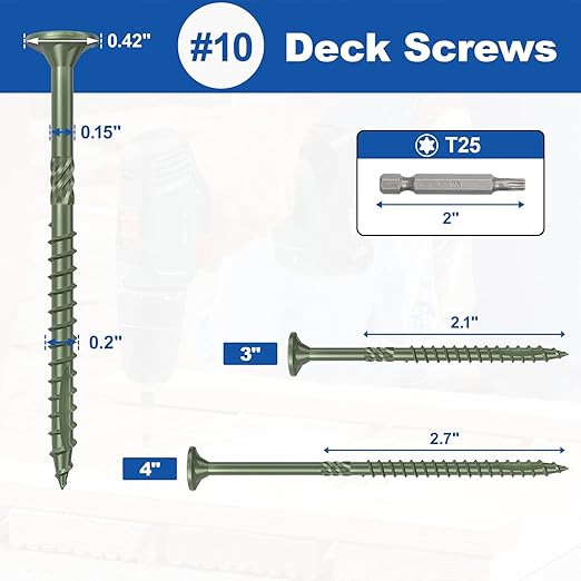 #10 x 4??Deck Screws, 108Pcs Star Drive Wood Screws, Rust Resistant Timber Screws for Timber/Log/Landscaping Wood, T25 Star Bit Included, Green