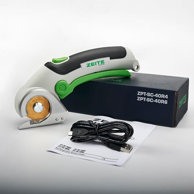 ZEITE 4V Electric Cardboard Box Cutter,Cordless Scissors with Titanium Coated HSS Blades,Stocking Stuffers for Gifts Christmas,Ideal for Leather Carpet Fabric Cutting,Sewing,Crafting,Color Box