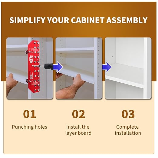 RUITOOL Shelf Pin Jig 11 Holes, Self-contained Clamping Function All Metal Shelf Pin Drilling Jig with 1/4" and 5mm Drill Bit, Shelf Hole Jig and Cabinet Hardware Jig Tool Drill Guide with Storage Bag