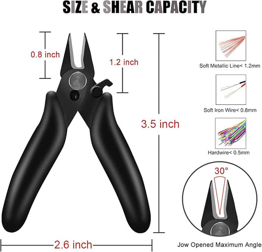 BOENFU 3.5 Inches Mini Cutter with Lock, Flush Cutters, Small Wire Snips, Micro Wire Cutter with Spring, Black