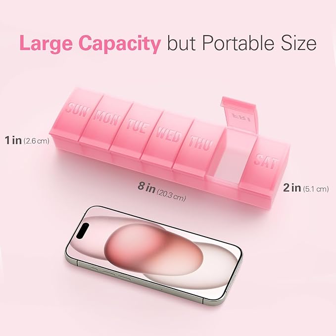 Barhon Large Weekly Pill Organizer, Big Vitamin Organizer Case for 7 Day, Travel Medicine Pill Box to Hold Various Supplements and Fish Oil, Macaron Green