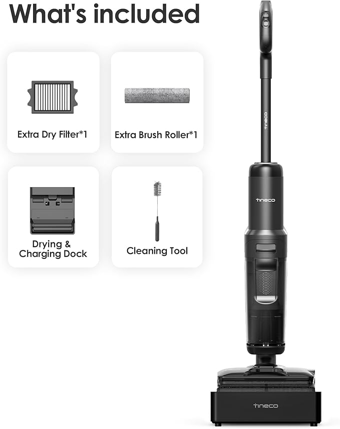 Tineco Floor One S7 Stretch Steam Cordless Wet Dry Vacuum Steam Mop All-in-One, 320??HyperSteam, 180째 Lay-Flat, Anti-Tangle Design, FlashDry Self-Cleaning, Up to 75 Min Runtime