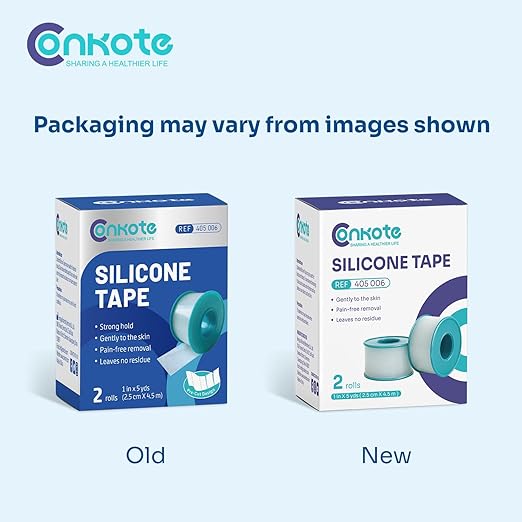 Conkote Pain-Free Removal Silicone Tape 1" x 5 Yards, Strong Adhesion and Hypoallergenic, Good for Sensitive Skin, 2 Rolls