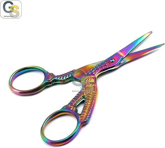 G.S Stainless Steel Sharp Tip Classic Stork Scissors Crane Design Sewing Scissors DIY Tools Dressmaker Shears Scissors for Embroidery, Craft, Needle Work, Art Work & Everyday Use (3.6", Colorful)