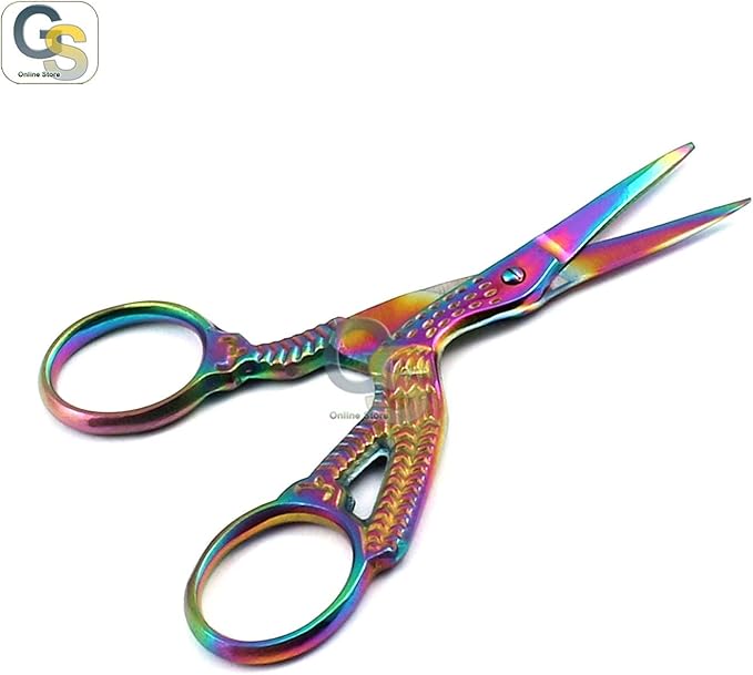 G.S Stainless Steel Sharp Tip Classic Stork Scissors Crane Design Sewing Scissors DIY Tools Dressmaker Shears Scissors for Embroidery, Craft, Needle Work, Art Work & Everyday Use (3.6", Colorful)
