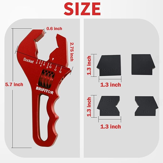BRIFITOR AN Fittings Wrench 3AN-16AN Adjustable AN Wrench With 2 Styles Non-Marring Protective Clamps to Prevent AN Hose End Fittings From Scratches & Enchance Gripping竊똓ed