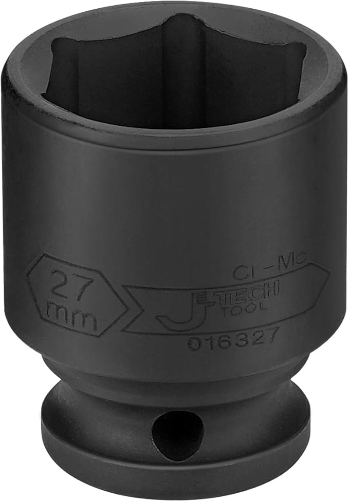 JETECH 1/2 Inch Drive 27mm Standard Impact Socket, Chrome Molybdenum Alloy Steel, 6-Point Design, Metric