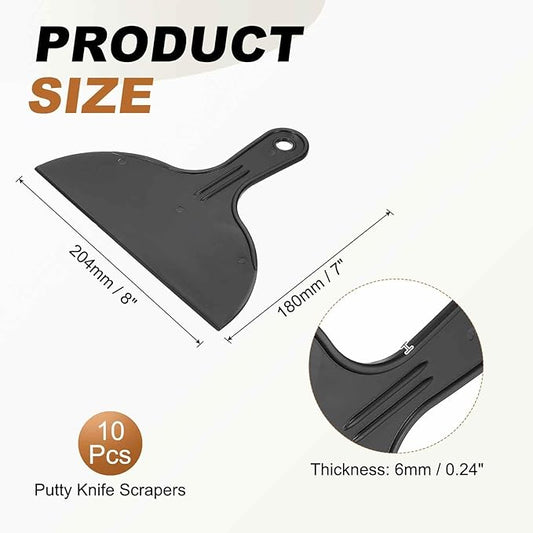 HARFINGTON 10pcs Putty Knife Scraper 8" Width Flexible Plastic Putty Knife Paint Scraper Tool for Taping Drywall Spreading Painting Wall Scratching Black