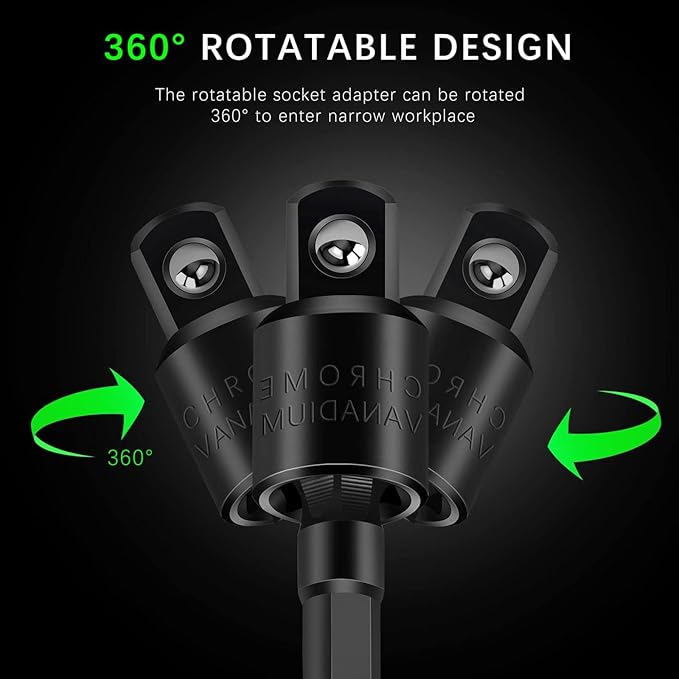 Flexible Drill Bit Extension Set with Right Angle Attachment, 360째 Rotatable 1/4 3/8 1/2" Impact Grade Socket Adapter Sets for Cordless Drill & Screwdriver, Power Drill & Driver
