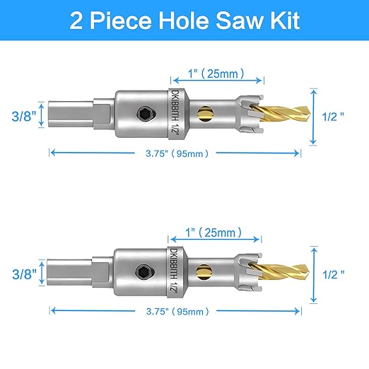 TCT Hole Saw Set, 2-Pack of 1/2" (12mm) Heavy Duty Tungsten Carbide Tipped Hole Cutters for Stainless Steel Mild Steel Copper Iron Brass Plastic and More, with Titanium-Plated Pilot Drill Bits