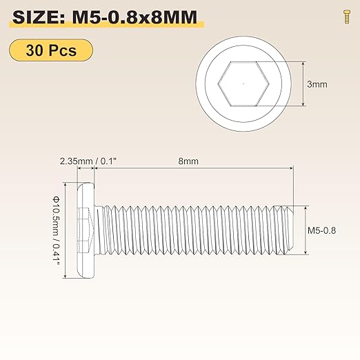 METALLIXITY Flat Head Hex Socket Cap Screws Bolts(M5-0.8x8) 30Pcs, Steel Hex Socket Furniture Bolts Screws - for Furniture Woodworking Project, Black