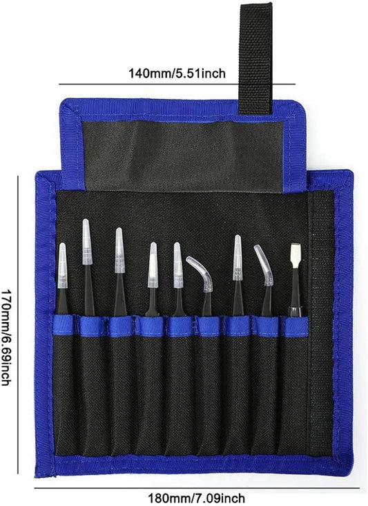 Precision Tweezer Set - FEITA Professional ESD Stainless Steel Anti static Tweezers Kit for Electronic, craft, Jewelry, Watchmakers, Hobby (Black 9 Pcs)